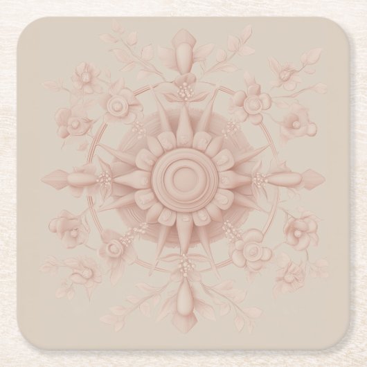 ビクトリアン春、ソフトピンク スクエアペーパーコースター (正面)