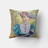 ビクトリアン枕、帽子をかぶった美人 クッション (裏面)