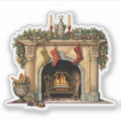 ビクトリアン様式の暖かなクリスマスストーブ シール (正面)