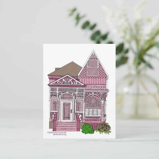 ビクトリアン様式の「ペイントド・レディ」 - ピンク ポストカード (スタンド正面)