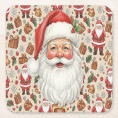 ビクトリアン水彩サンタのクリスマスコレクション スクエアペーパーコースター (正面)