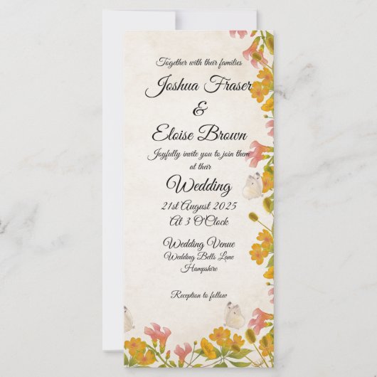 ビクトリアン牧草地イエロー結婚式招待状 (正面)