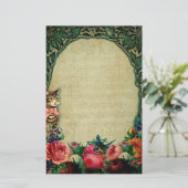 ビクトリアン猫と楽譜のローズ フローラル ヴィンテージ 便箋 (スタンド正面)