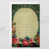 ビクトリアン猫と楽譜のローズ フローラル ヴィンテージ 便箋 (正面/裏面)