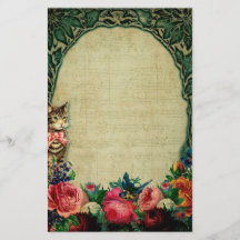 ビクトリアン猫と楽譜のローズ フローラル ヴィンテージ