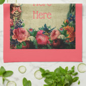 ビクトリアン猫と楽譜バラフローラヴィンテージ キッチンタオル (折り畳み)