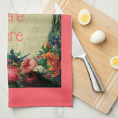 ビクトリアン猫と楽譜バラフローラヴィンテージ キッチンタオル (四つ折り)