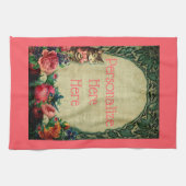 ビクトリアン猫と楽譜バラフローラヴィンテージ キッチンタオル (横)