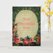 ビクトリアン猫シート音楽フローラヴィンテージグリーンピン カード (黄色い花)