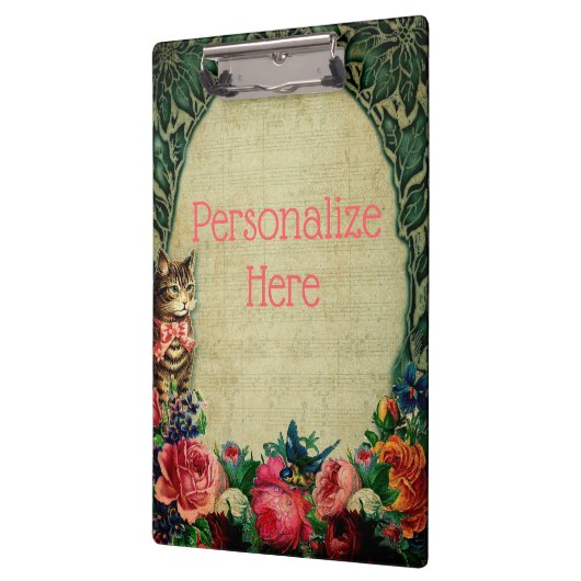 ビクトリアン猫シート音楽フローラヴィンテージグリーンピン クリップボード (左)