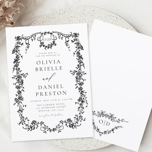 ビクトリアン結婚フランスの白黒 招待状