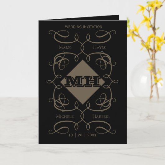 ビクトリアン結婚モノグラムの折りグリーティングカード カード (黄色い花)