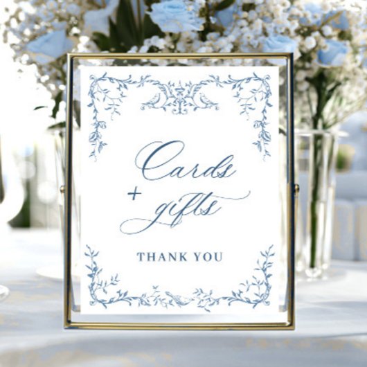 ビクトリアン華美ほこりっぽい青いカードとギフト ポスター