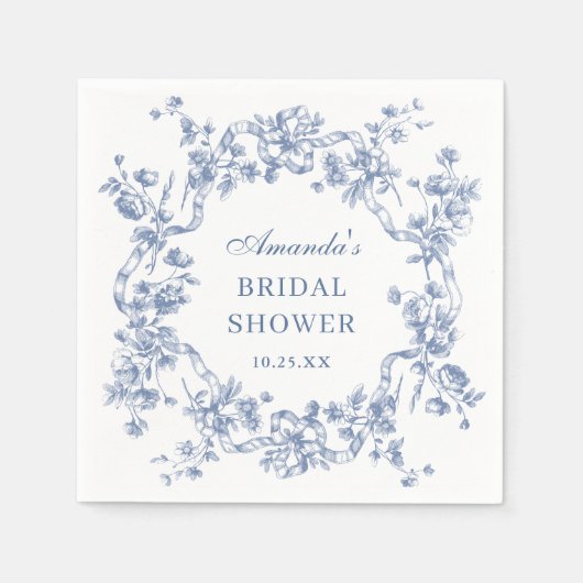 ビクトリアン華美グレイスブルーフローラブライダルシャワー スタンダードカクテルナプキン (正面)