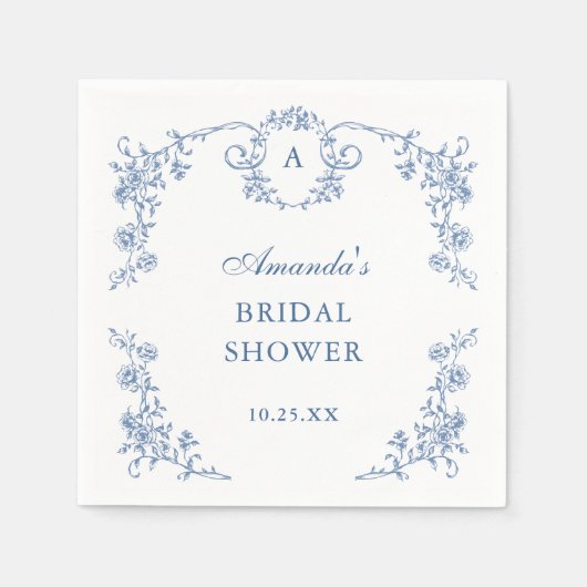 ビクトリアン華美グレイスブルーフローラブライダルシャワー スタンダードカクテルナプキン (正面)