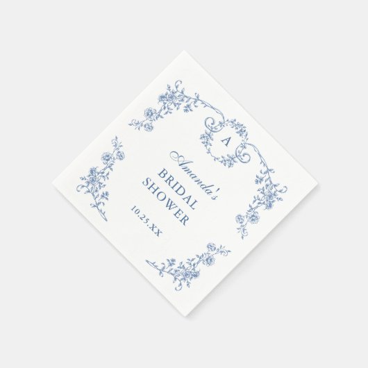 ビクトリアン華美グレイスブルーフローラブライダルシャワー スタンダードカクテルナプキン (角)