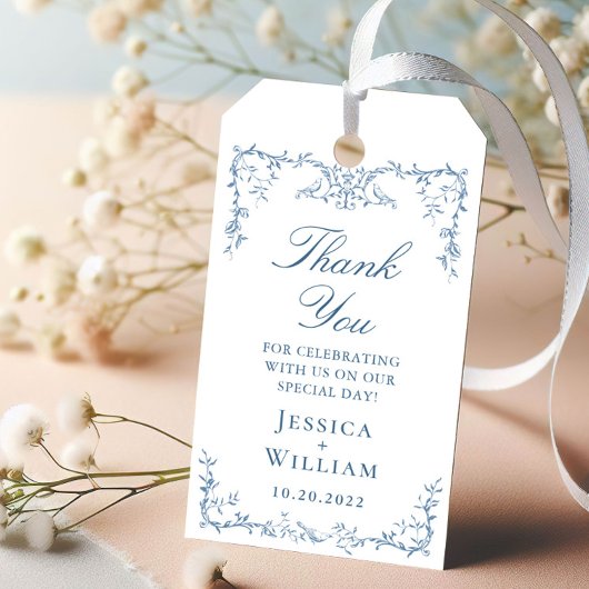 ビクトリアン華美ダスティブルーフローラ結婚ズ ギフトタグ