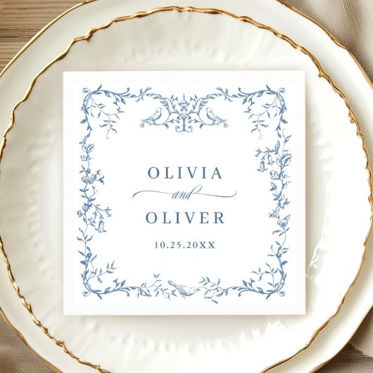 ビクトリアン華美ダスティブルーフローラ結婚ズ スタンダードカクテルナプキン