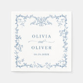 ビクトリアン華美ダスティブルーフローラ結婚ズ スタンダードカクテルナプキン (正面)