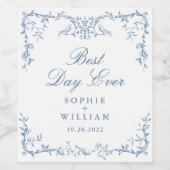 ビクトリアン華美ダスティブルーフローラ結婚ズ ワインラベル (シングルラベル)