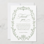 ビクトリアン華美フローラセージ結婚グリーンのQRコード サンキューカード (正面)