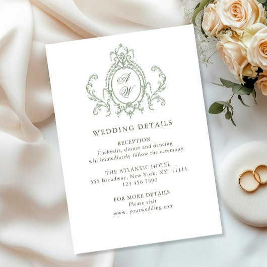 ビクトリアン華美フローラセージ結婚グリーン詳細 エンクロージャーカード