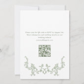 ビクトリアン華美フローラセージ緑QRコード結婚 招待状 (裏面)