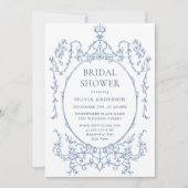 ビクトリアン華美フローラダスティブルーブライダルシャワー 招待状 (正面)