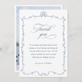 ビクトリアン華美フローラダスティー結婚ブルーの写真 サンキューカード