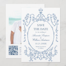 ビクトリアン華美フローラダスティー結婚ブルーの写真 セーブザデート