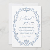 ビクトリアン華美フローラダスティ結婚ブルーのQRコード サンキューカード (正面)