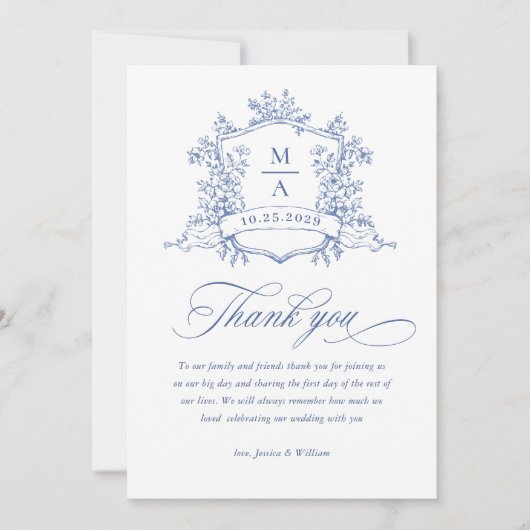 ビクトリアン華美フローラダスティ結婚ブルーのQRコード サンキューカード (正面)