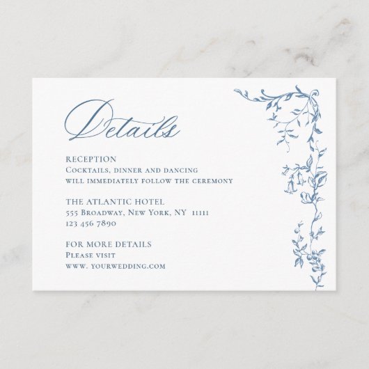 ビクトリアン華美フローラダスティ結婚ブルー詳細 エンクロージャーカード (正面)