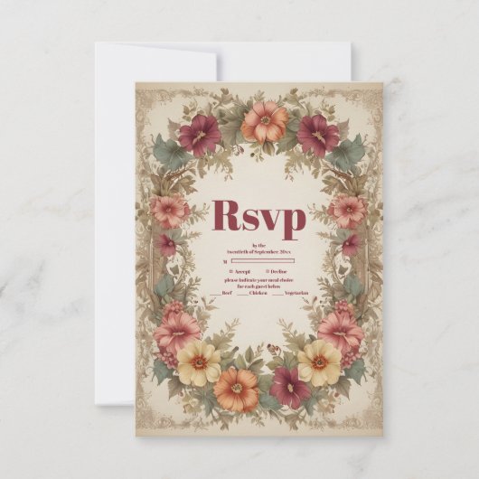 ビクトリアン華美フローラ結婚フレーム 出欠カード (正面)