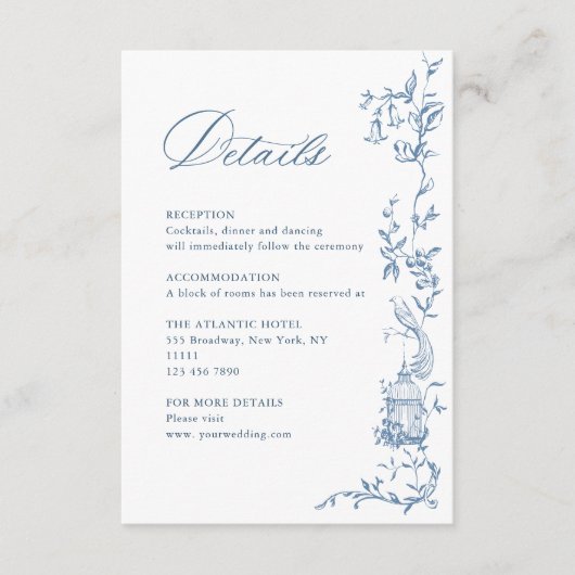 ビクトリアン華美フローラ結婚ブルー詳細 エンクロージャーカード (正面)