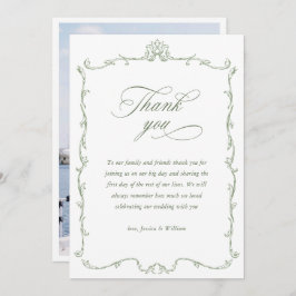 ビクトリアン華美フローラSage Green結婚の写真 サンキューカード