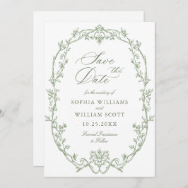 ビクトリアン華美フローラSage Green結婚のQRコード セーブザデート