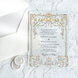 ビクトリアン華美猶予フローラ結婚枠 アクリル招待状