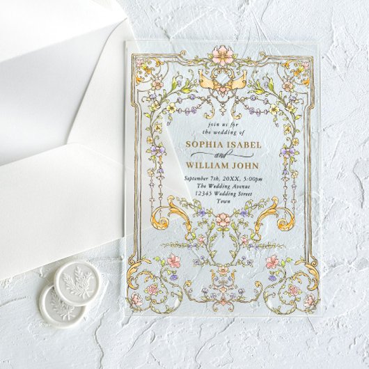ビクトリアン華美猶予フローラ結婚枠 アクリル招待状