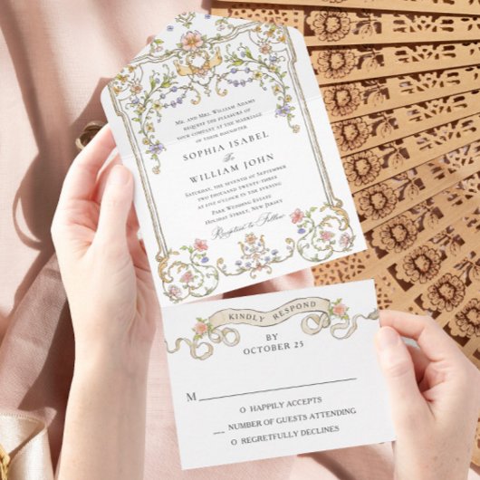 ビクトリアン華美猶予フローラ結婚枠 オールインワン招待状