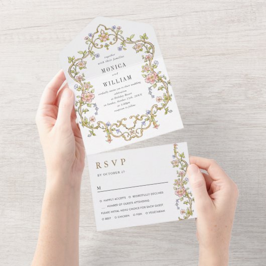 ビクトリアン華美猶予フローラ結婚枠 オールインワン招待状 (貼ってはがせる)