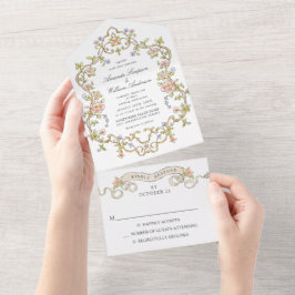 ビクトリアン華美猶予フローラ結婚枠 オールインワン招待状