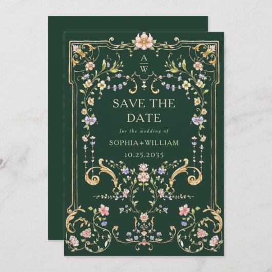 ビクトリアン華美猶予フローラ結婚枠 セーブザデート (正面/裏面)