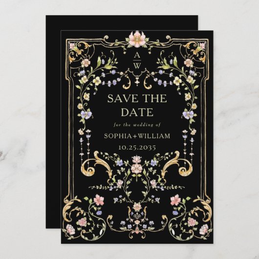 ビクトリアン華美猶予フローラ結婚枠 セーブザデート (正面/裏面)