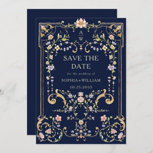 ビクトリアン華美猶予フローラ結婚枠 セーブザデート (正面/裏面)
