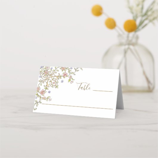 ビクトリアン華美猶予フローラ結婚枠 プレイスカード (正面)