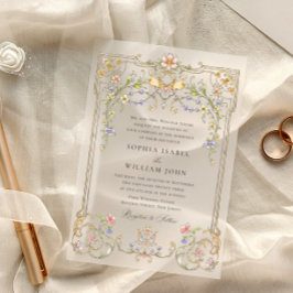 ビクトリアン華美猶予フローラ結婚枠 ベラム紙招待状