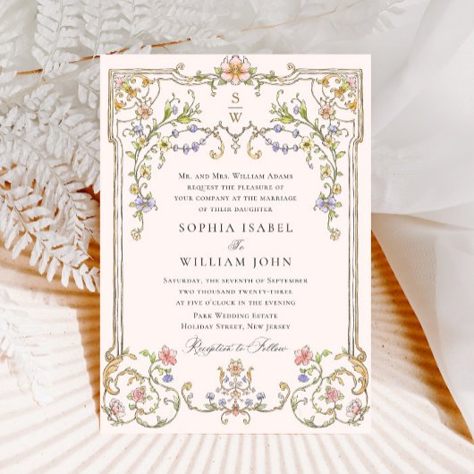 ビクトリアン華美猶予フローラ結婚枠 招待状