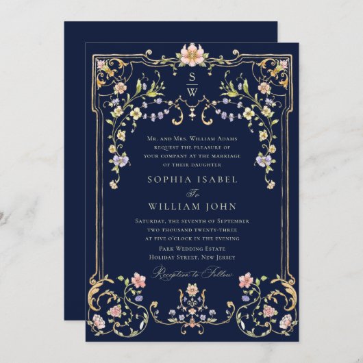 ビクトリアン華美猶予フローラ結婚枠 招待状 (正面/裏面)