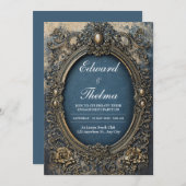 ビクトリアン華美金ゴールド結婚フレーム 招待状 (正面/裏面)